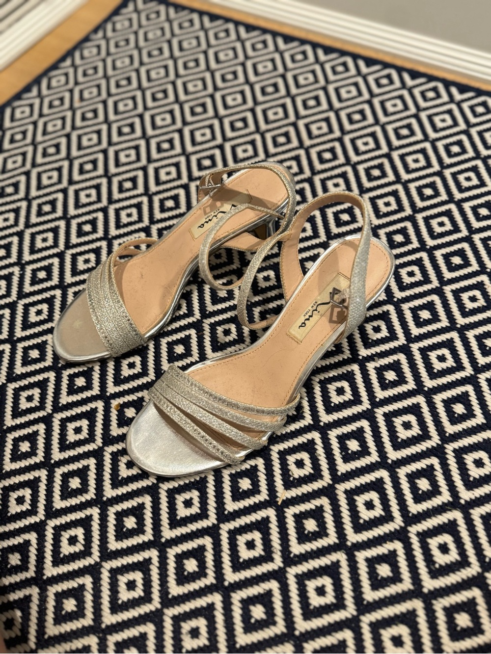 Nina Silver Glimmer Strappy Slingback Heels